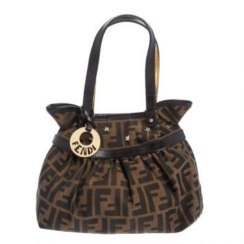 Pre Owned Fendi Tobacco Zucca Canvas Mini Chef Star Studded Tote