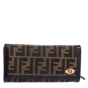 Pre Owned Fendi Tobacco Zucca Canvas and Leather Continental Flap Wallet
