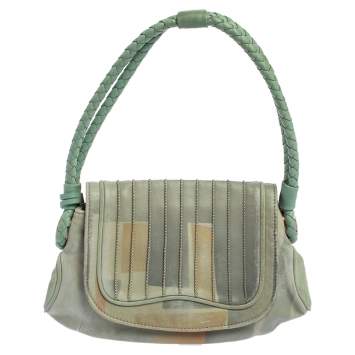 Pre Owned Fendi Green Printed Leather Braided Handle Small Shoulder Bag