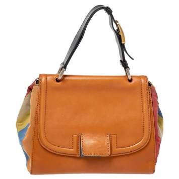 Pre Owned Fendi Multicolor Stripe Canvas and Leather Silvana Top Handle Bag