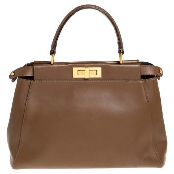 Pre Owned Fendi Brown Leather Medium Peekaboo Top Handle Bag