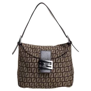 Pre Owned Fendi Brown Zucchino Canvas and Leather Baguette 