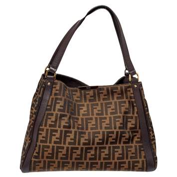 Pre Owned Fendi Tobacco Zucca Canvas and Leather Tote