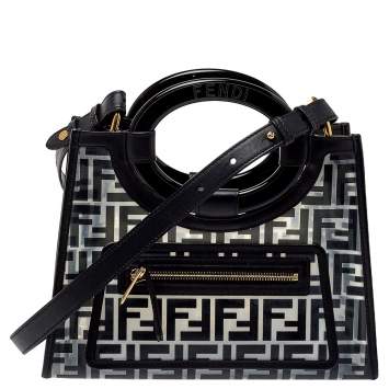 Pre Owned Fendi Transparent/Black Zucca PVC and Leather Small Runaway Shopper Tote