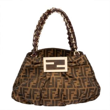 Pre Owned Fendi Tobacco Zucca Canvas Small Mia Tote