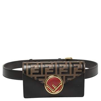 Pre Owned Fendi Black/Brown Leather FF Logo Belt Bag