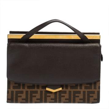 Pre Owned Fendi Brown Zucca Canvas and Leather Small Demi Jour Top Handle Bag