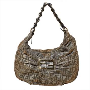 Pre Owned Fendi Metallic Zucca Lurex Fabric Mia Hobo