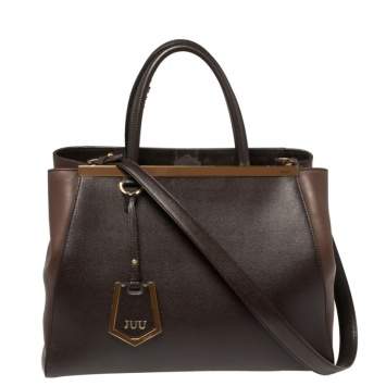 Pre Owned Fendi Two Tone Brown Leather Medium 2Jours Tote 