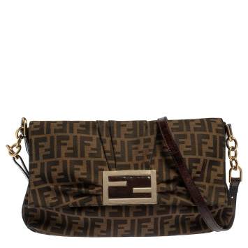 مملوكة مسبقًا Fendi Tobacco Zucca Canvas and Patent Leather Mia Crossbody Bag