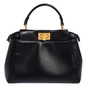 Pre Owned Fendi Black Leather Small Peekaboo Top Handle Bag