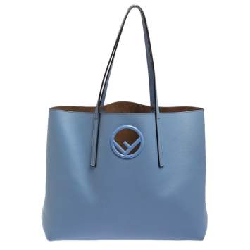 Pre Owned Fendi Blue Leather Kan I F Shopper Tote