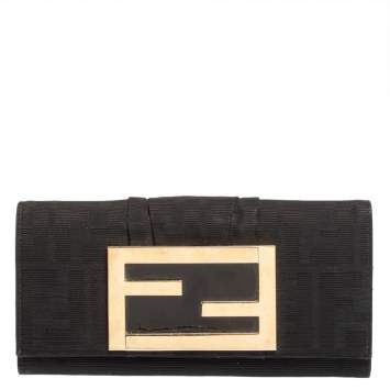 Pre Owned Fendi Black Zucca Canvas FF Flap Continental Wallet