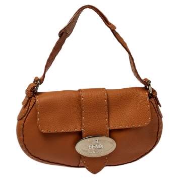 Pre Owned Fendi Tan Roman Leather Selleria Flap Bag