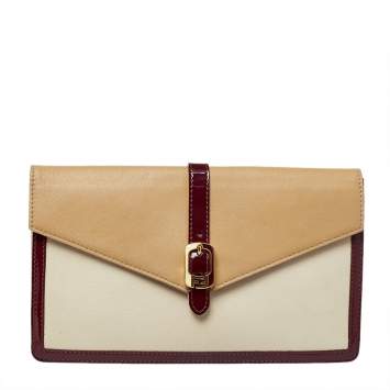 Pre Owned Fendi Tricolor Leather and Patent Leather Trim Fendista Envelope Clutch