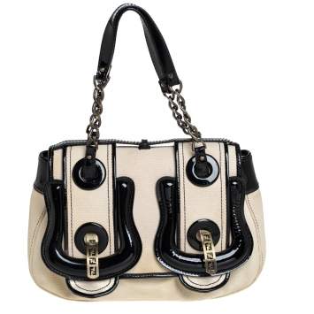 Pre Owned Fendi Black Canvas and Patent Leather B Shoulder Bag