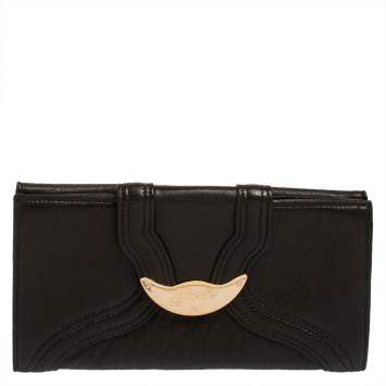 Pre Owned Fendi Black Soft Leather Logo Flap Continental Wallet