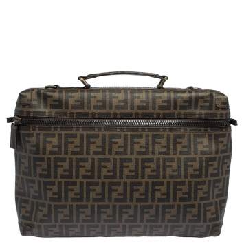 Pre Owned Fendi Tobacco Zucca Coated Canvas Briefcase 