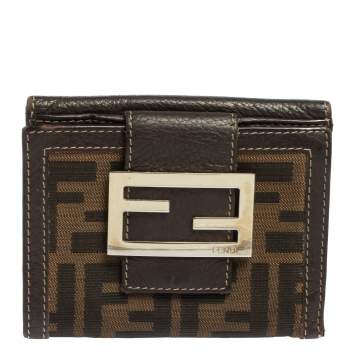 Pre Owned Fendi Tobacco Zucca Canvas and Leather Compact Wallet
