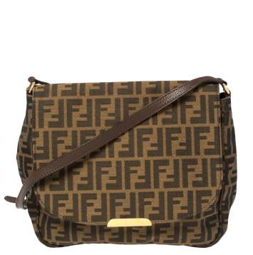 Pre Owned Fendi Tobacco Zucca Canvas Flap Crossbody Bag