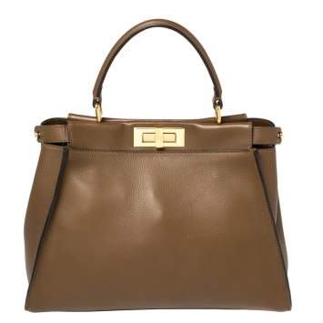 Pre Owned Fendi Brown Leather Medium Peekaboo Top Handle Bag