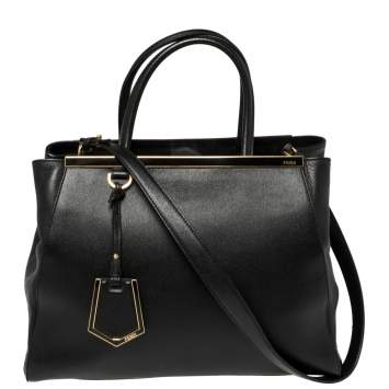Pre Owned Fendi Black Leather Medium 2Jours Tote