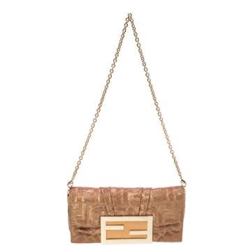 Pre Owned Fendi Gold/Pink Iridescent Lurex Fabric Mia Pochette Bag