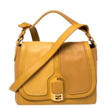 Pre Owned Fendi Mustard Leather Medium Anna Shoulder Bag
