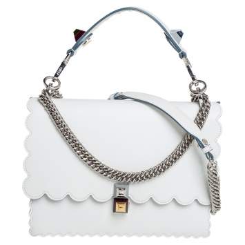 Pre Owned Fendi White Leather Kan I Scalloped Crossbody Bag