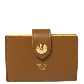 Pre Owned Fendi Brown Leather Single Stud Multiple Card Holder