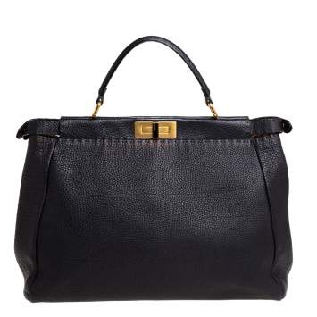 Pre Owned Fendi Black Selleria Leather Large Peekaboo Top Handle Bag