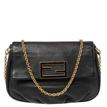 Pre Owned Fendi Black Leather Fendista Crossbody Bag
