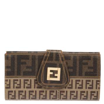 Pre Owned Fendi Tobacco Zucchino Coated Canvas Spalmati Continental Wallet