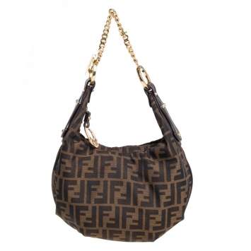 Pre Owned Fendi Tobacco Zucca Canvas and Leather Chef Chain Link Hobo
