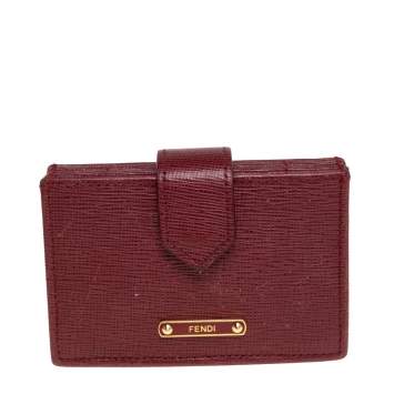 Pre Owned Fendi Red Leather Vitello Elite Gusseted Card Holder