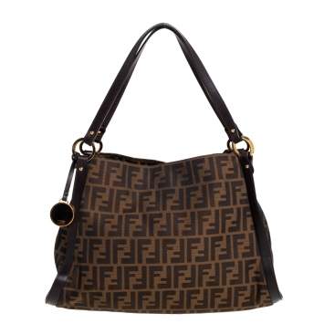 Pre Owned Fendi Tobacco Zucca Canvas and Leather Medium Chef Tote