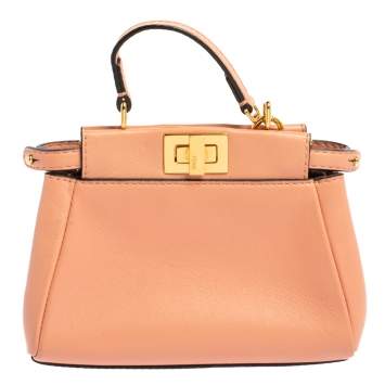 Pre Owned Fendi Peach Leather Micro Peekaboo Crossbody Bag