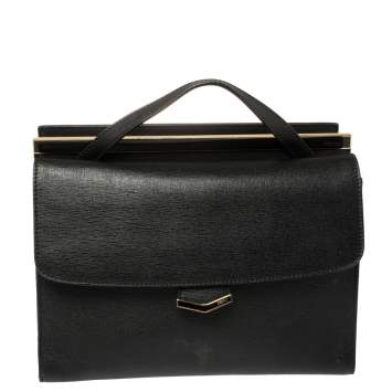 Pre Owned Fendi Black Textured Leather Small Demi Jour Top Handle Bag