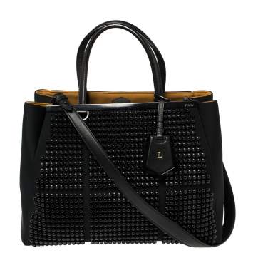 Pre Owned Fendi Black Neoprene and Leather Black Studded Medium 2Jours Tote