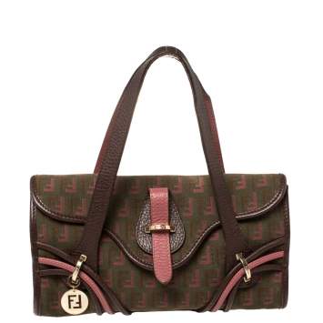 Pre Owned Fendi Multicolor Zucchino Canvas and Leather Charm Flap Tote