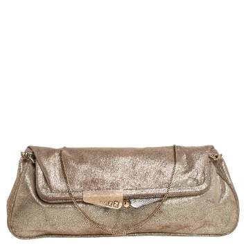 Pre Owned Fendi Metallic Gold Suede Borderline Chain Clutch