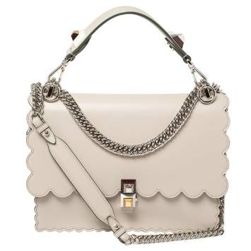 Pre Owned Fendi Ivory Leather Kan I Scalloped Top Handle Bag