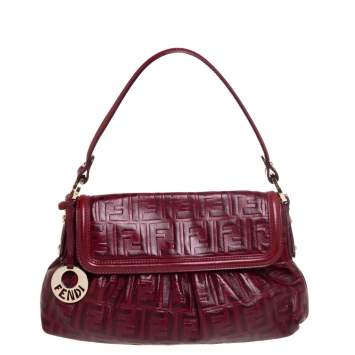 Pre Owned Fendi Red Zucca Leather Borsa Chef Bag