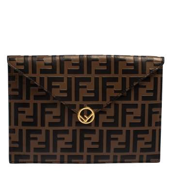 Pre Owned Fendi Brown Zucca Leather F Maya Envelope Pouch 