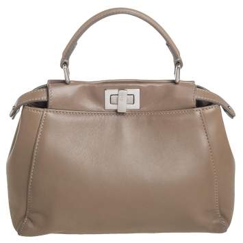 Pre Owned Fendi Brown Leather Mini Peekaboo Top Handle Bag