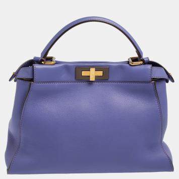 Pre Owned Fendi Purple Leather Medium Peekaboo Top Handle Bag
