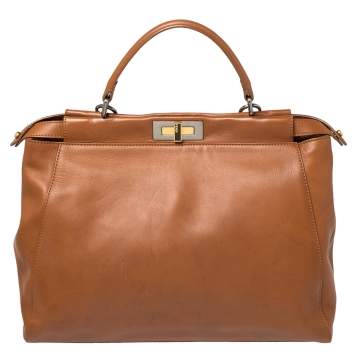 Pre Owned Fendi Tan Leather Large Peekaboo Top Handle Bag