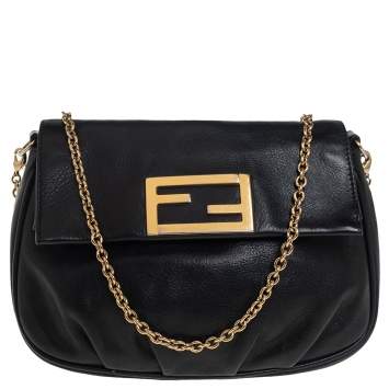 Pre Owned Fendi Black Leather Fendista Crossbody Bag
