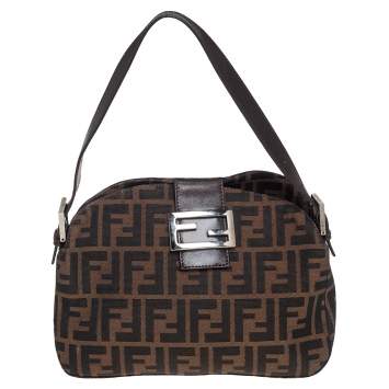 Pre Owned Fendi tobacco Zucca Logo Flap Baguette Shoulder Bag