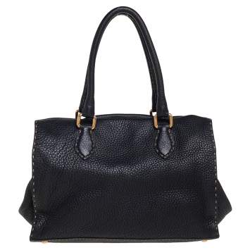Pre Owned Fendi Black Selleria Leather Firenze Frame Satchel